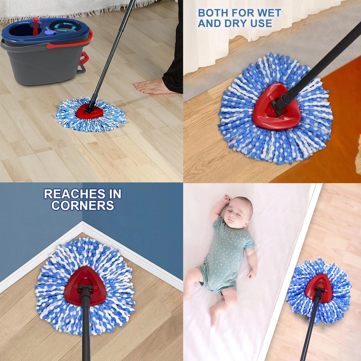 Spin Mop Replacement Heads Compatible with RinseClean 2 Tank Mop System,Microfiber Mop Refill Heads for Cleaning All Hard-surfaced Floor