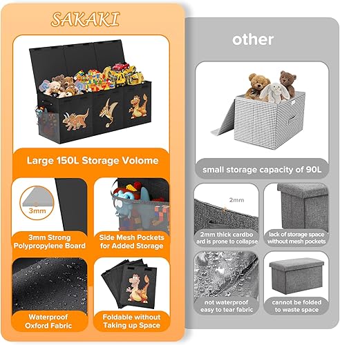 Miniatura 4 de Caja de juguetes extra grande, plegable, resistente, organizadora de juguetes, cestas de dinosaurios con tapas para niños y niñas, sala de estar,