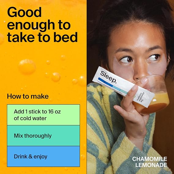 Sleep Aid Powder - Calming Drink for Deep Sleep with Liposomal Saffron, Magnesium & PharmaGABA Melatonin-Free Natural Supplement to Reduce Stress and Improve Sleep Quality Chamomile Lemonade 7 Sticks