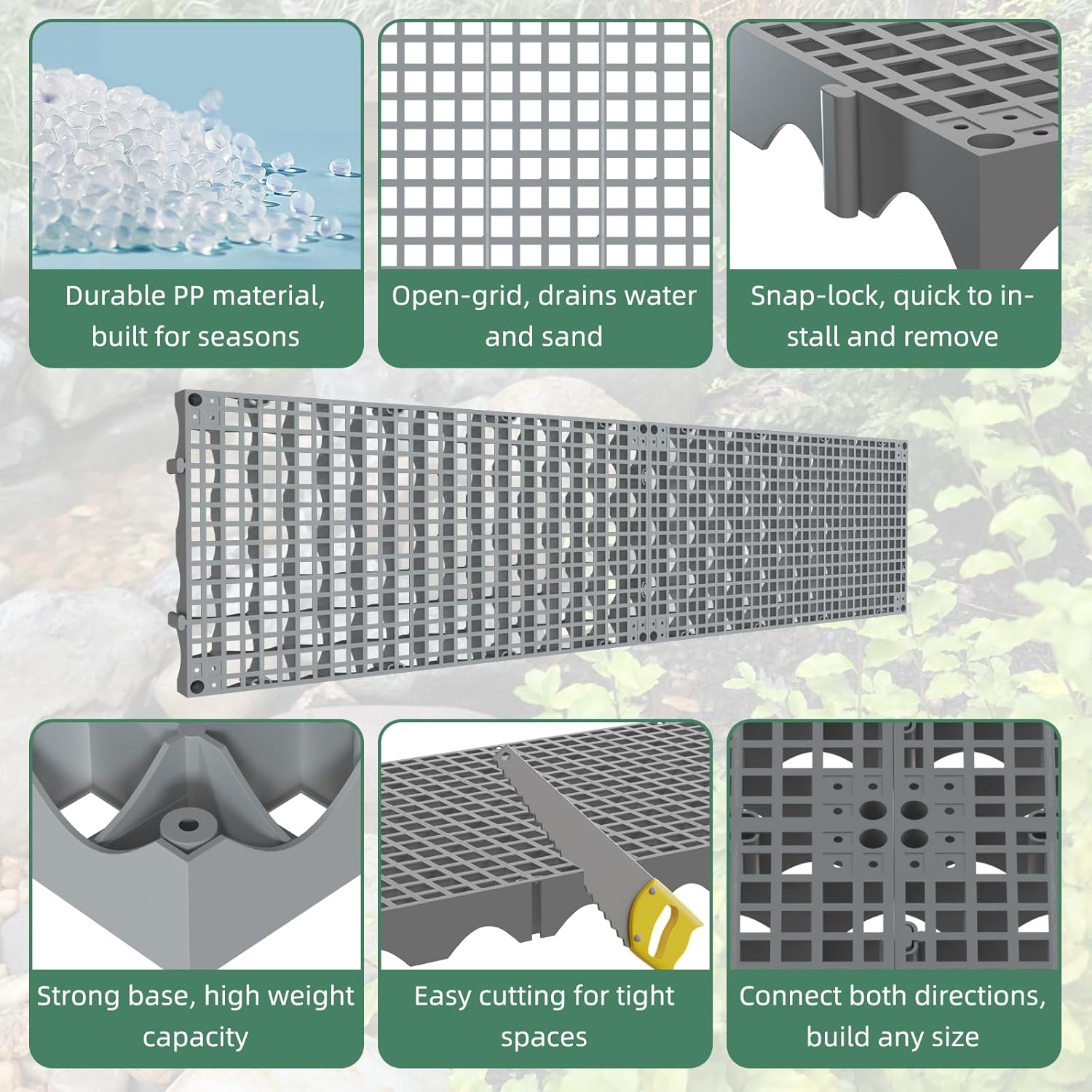 3 Pack 24" x 12" Heavy Duty Fountain Basin Grate, Hide Reservoir Grid for Pondless Waterfall, Hides Rocks, Vases and Decor, Indoor Outdoor Pond Water Garden Fountains, Snap Together Design, Gray