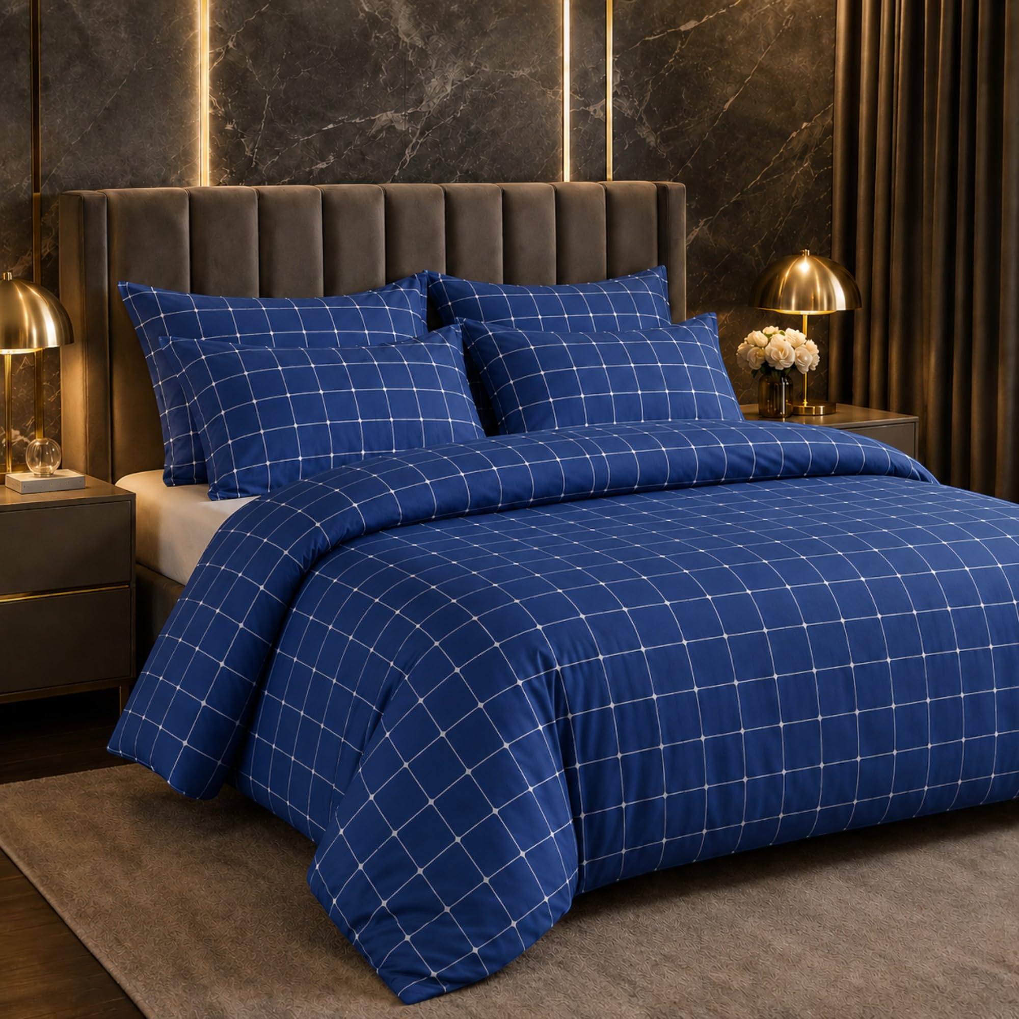 Lazzaro Home Feel The Difference Blue Lazzaro King Size Duvet Cover Sets Premium Microfiber Kingsize Duvet Cover Sets Ultrasoft Hypoallergenic Reversible Quilt Cover Bedding Set With Zipper Closure
