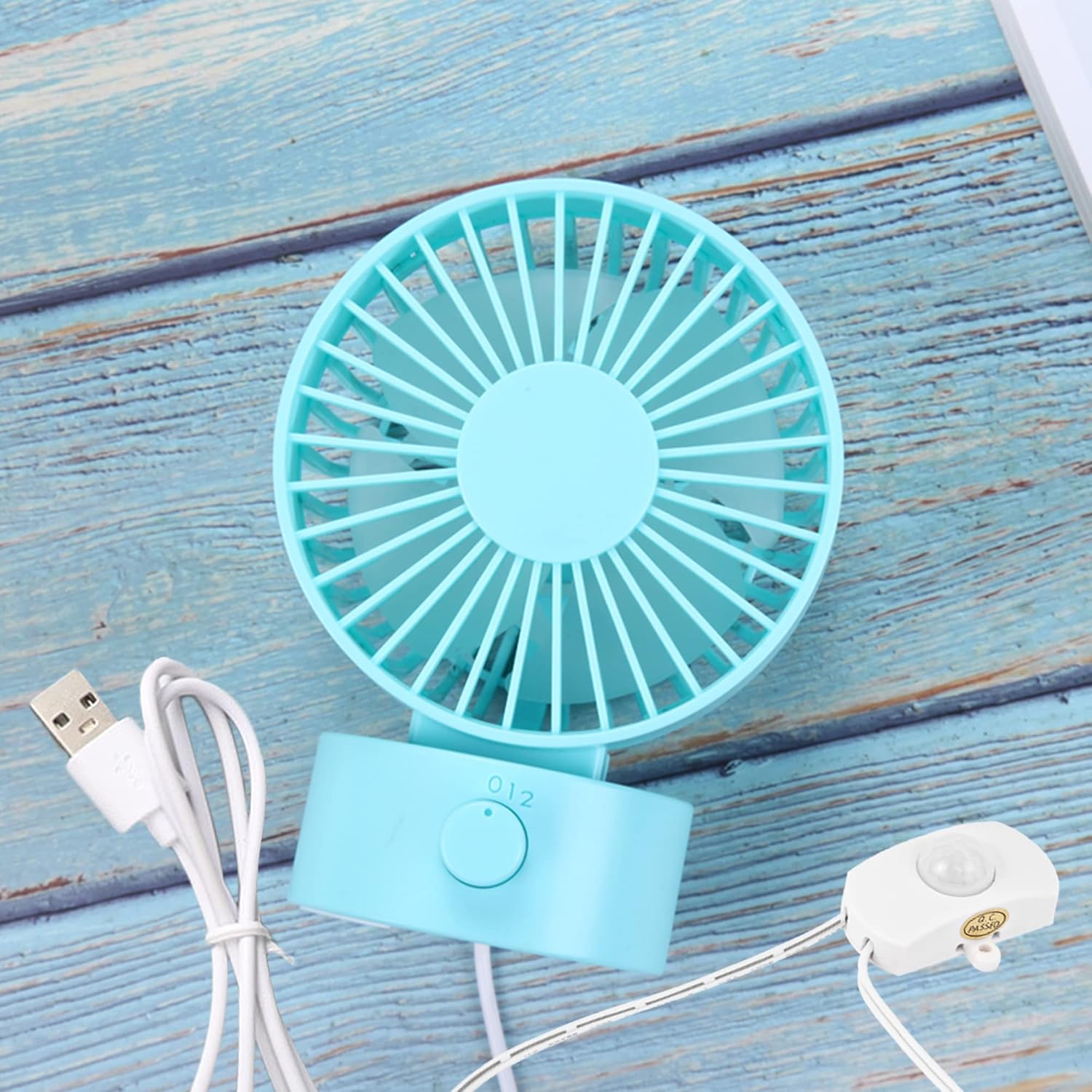 USB-powered Cord with Motion Sensor UDB Fan Tiny Mini Fan Office Desk Fan Automatic Compact fan for Audio Receiver Traveling Computer 2 Air Volume Modes Customizable 4 Colors,Macaron Blue