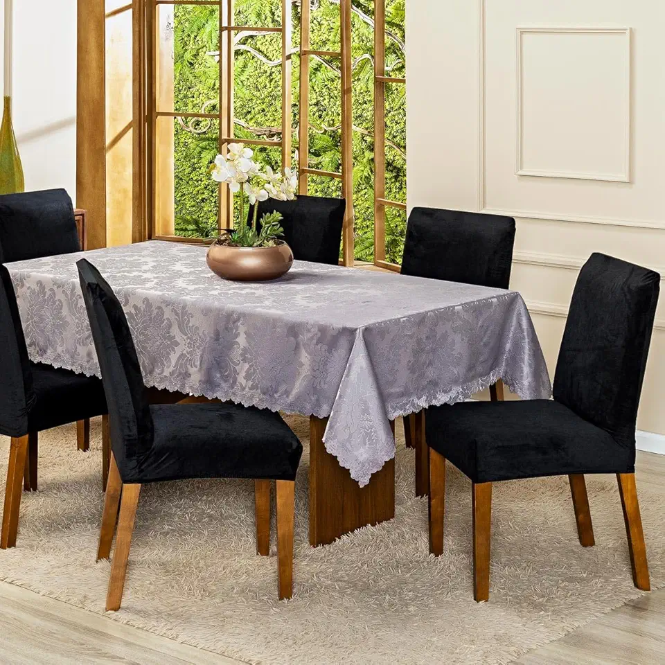 Kit com 6 Capas de Cadeira Jantar Lisa em Veludo Splendore Ajustável com Elástico - Tecido Suede Protetor Para Cozinha Toque Macio Aveludado (Preto)