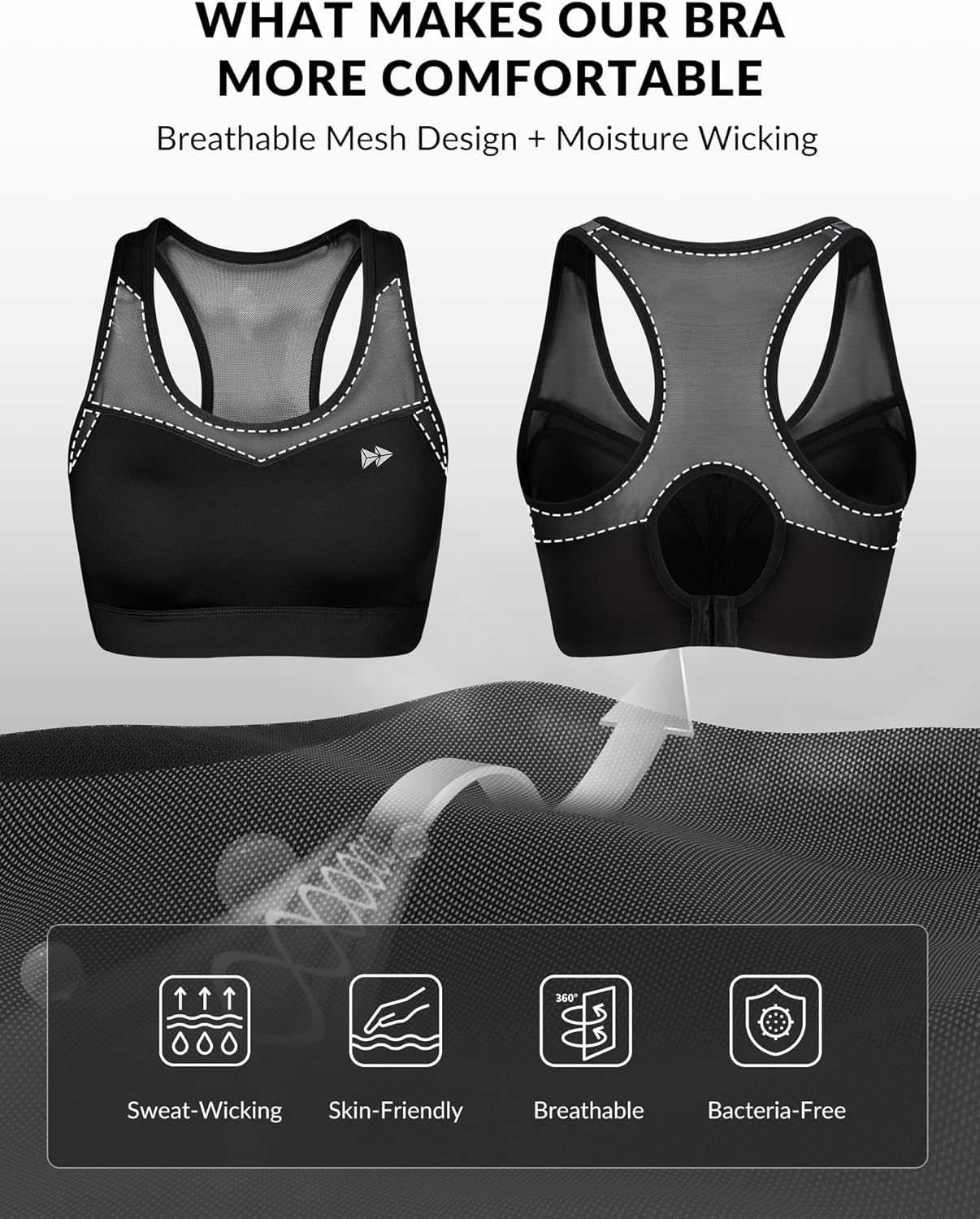 Yvette High Impact Sports Bras for Women Plus Size Wireless Workout Full Support Racerback Sports Bra for Running - Image 4