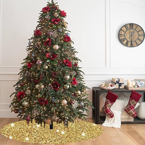 Miniatura 144 de FOTSHARER Falda de árbol azul pequeña de 21 pulgadas, falda de árbol de Navidad con lentejuelas con purpurina, tapete grueso de terciopelo