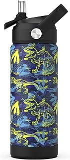 Boys Dinosaur Water Bottle for School,Kids 18 oz Insulated Stainless Steel Cup with Straw, Double-Wall Vacuum Leakproof