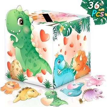 algtpy Valentines Box with 36 PCS Dinosaur Valentines Cards for Classroom Kids School, Valentines Mailbox for Exchange Valentines Day Cards Boxes for Boys Girls