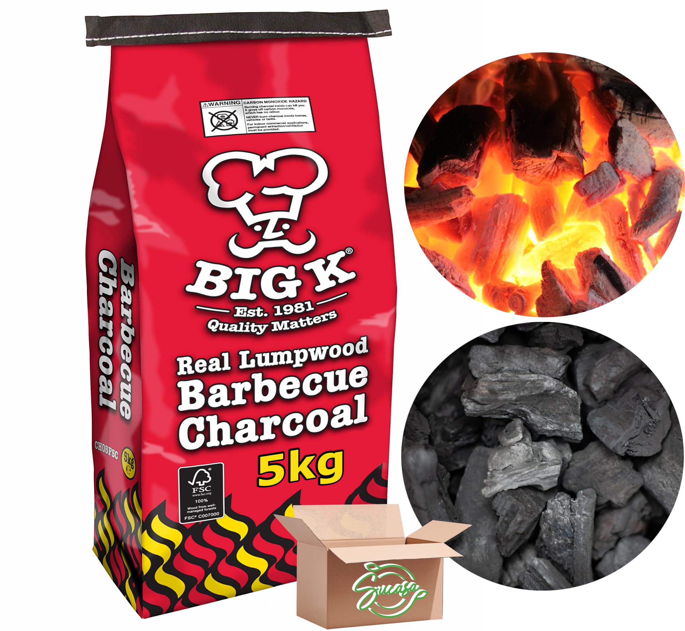 Sucasa Black Big K Lumpwood Charcoal 10Kg | Authentic Barbecue Taste | Ideal For Outdoor Barbeque Grill Or Camping Bbqs |