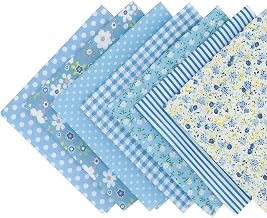 Samucos 7-Piece Pattern Set Fabric, 50*50cm Floral Patchwork Fabric, Cut Fabric, Cotton for DIY Crafts, Handmade, Small Flowers, Patchwork, Interior Decoration (Blue)