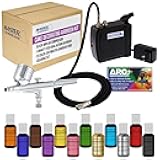 Cake Decorating Airbrush Kit with Compressor, 12 Color Chefmaster Food Coloring Set, Gravity Feed Dual-Action Air Brush & How-to Manual - Cake Airbrush Kit for Cupcakes, Cookies
