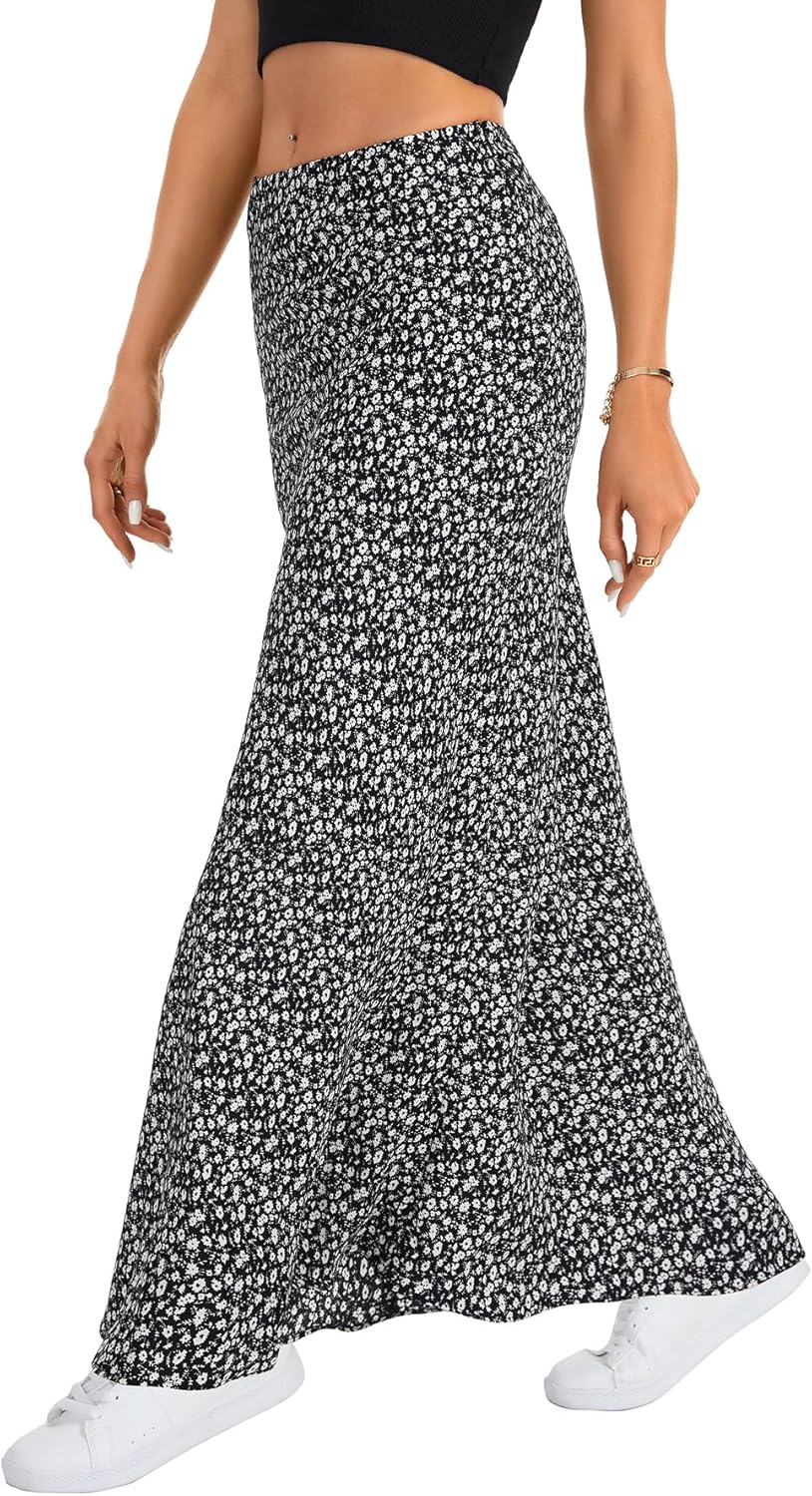 Vrtige Women's Summer Trendy Boho Skirts Elasticized High Waisted A Line Maxi Skirt - Image 3