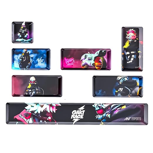 Ant Esports PBT Keycaps Switches for Mechanical Keyboard| 1Set with 7Keycaps & Puller | Durable Material |Compatible with All Brand Keyboards| Gaming Keycap Upgrade_ Battle Race Anime_Mutlicolor