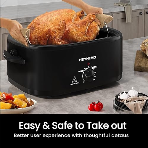 Miniatura 2 de Horno tostador de 18 cuartos de galón con tapa de autohilvanado, horno eléctrico de pavo de acero inoxidable de 1450W con asas de tacto frío, Negro