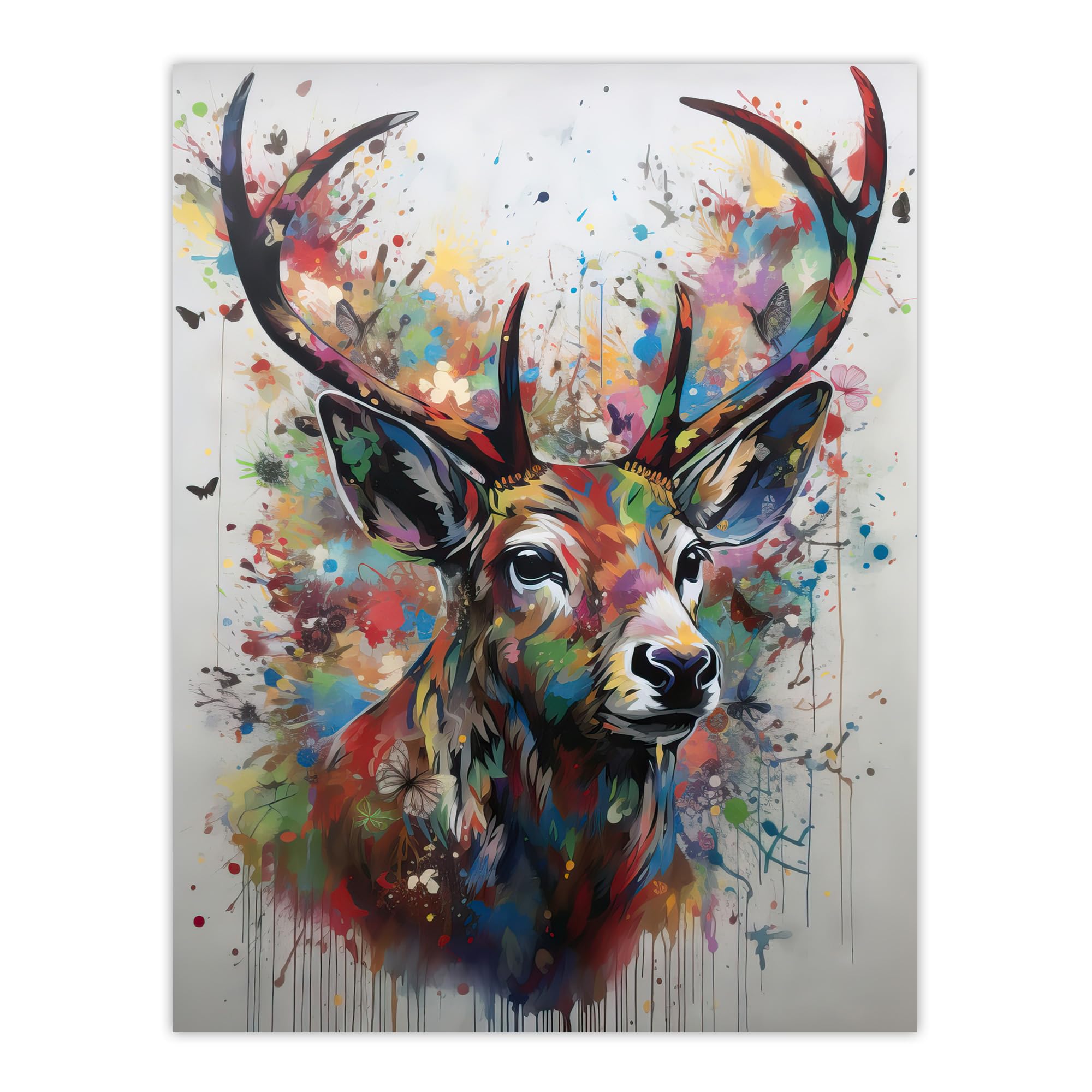 Artery8 The Butterfly Stag Abstract Soft Pastel Colours Deer Ink Splat Extra Large XL Wall Art Poster Print