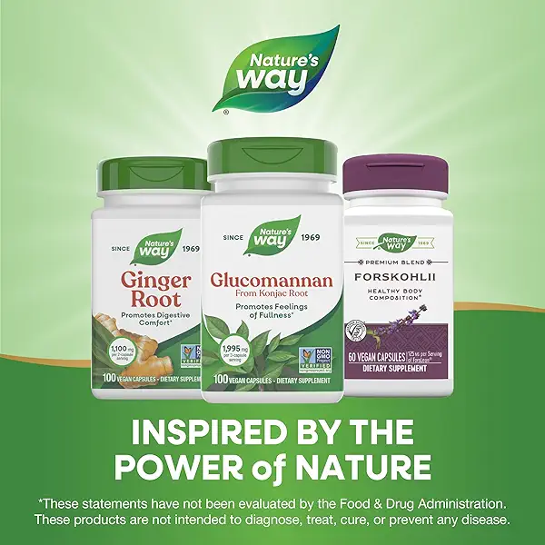 Nature's Way Herbal Glucomannan from Konjac Root Capsules, Promotes Feelings of Fullness*, 1,995 mg per 3-Capsule Serving, Non-GMO Project Verified, Vegan, 100 Capsules (Packaging May Vary) 7