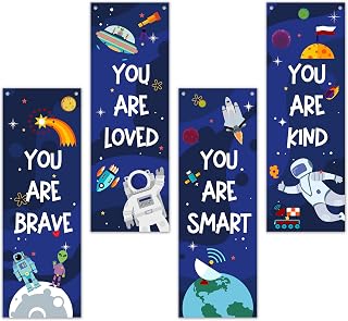 4 Pcs Outer Space Wall Decor Wooden Sign, Astronauts Bedroom Decor For Boys, Galaxy Theme Wooden Hanging Sign, Inspirational Wall Art For Boys Room Toddler Kids Bedroom Nursery Decorations, A25