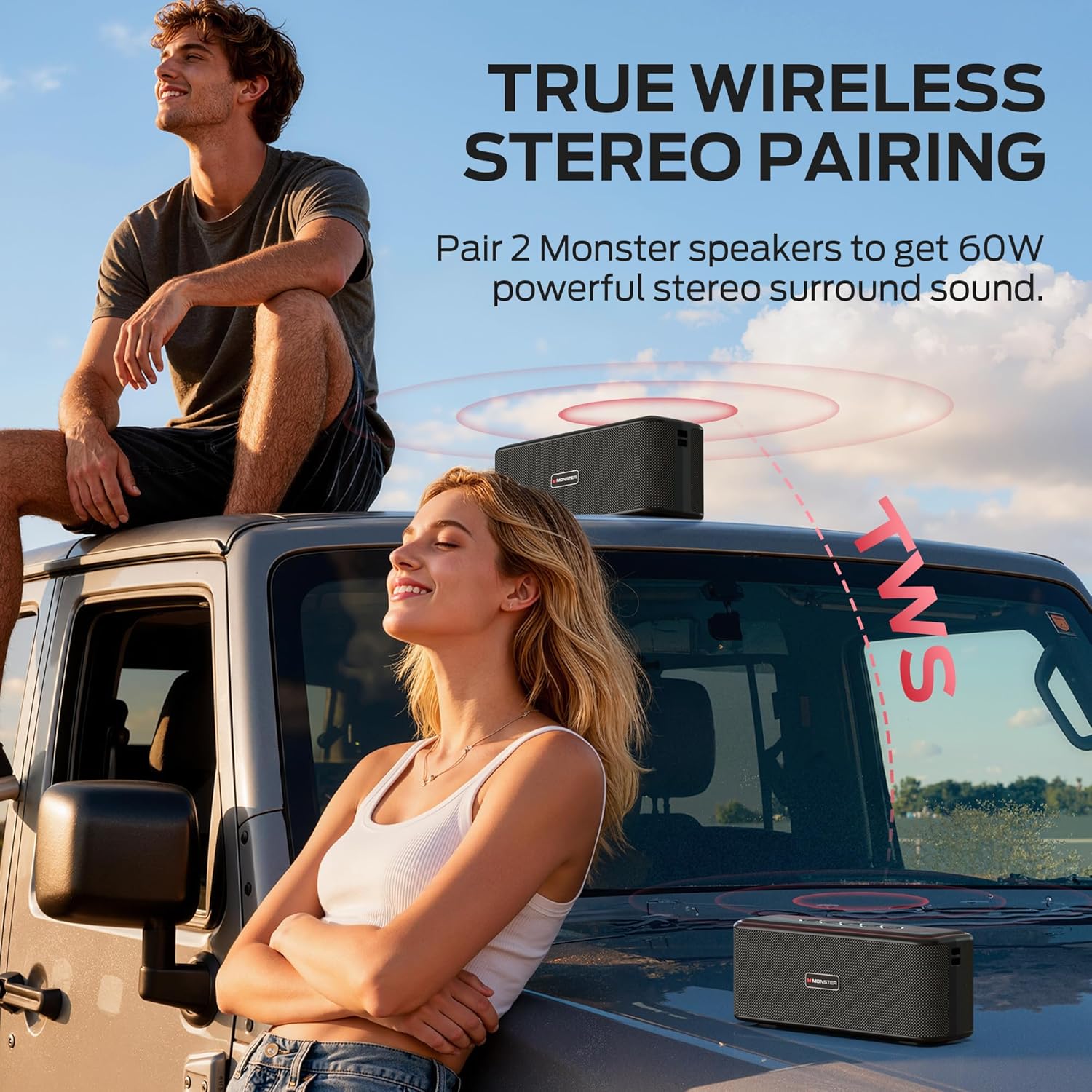 Monster Shock Plus Bluetooth Speaker, Portable Speaker with 30W Loud Stereo Sound, Bluetooth 6.0, TWS Pairing, 15H Playtime, Support AUX/TF Card, IPX6 Waterproof Wireless Speakers for Outdoor, Home - Image 7