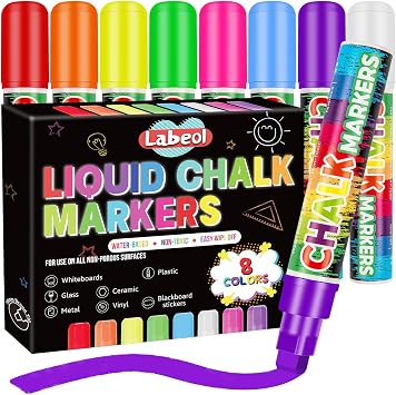 Labeol 8 Colors Jumbo Chalk Markers | 10mm Window Markers for Glass & Car Paint Pens, Washable for Blackboards, Chalkboards, Mirrors Summer DIY