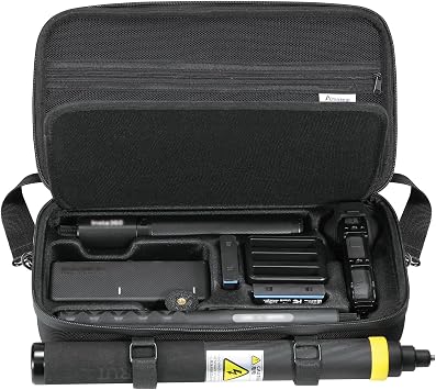 AMAZEAR Carrying Case for Insta360 X5 Accessories, Insta 360 X5 X4 Air Action Camera Waterproof Travel Carry Bag with Shoulder Strap, Compatible with 3M 9.8ft 2-in-1 Selfie Stick Tripod, Pure Black