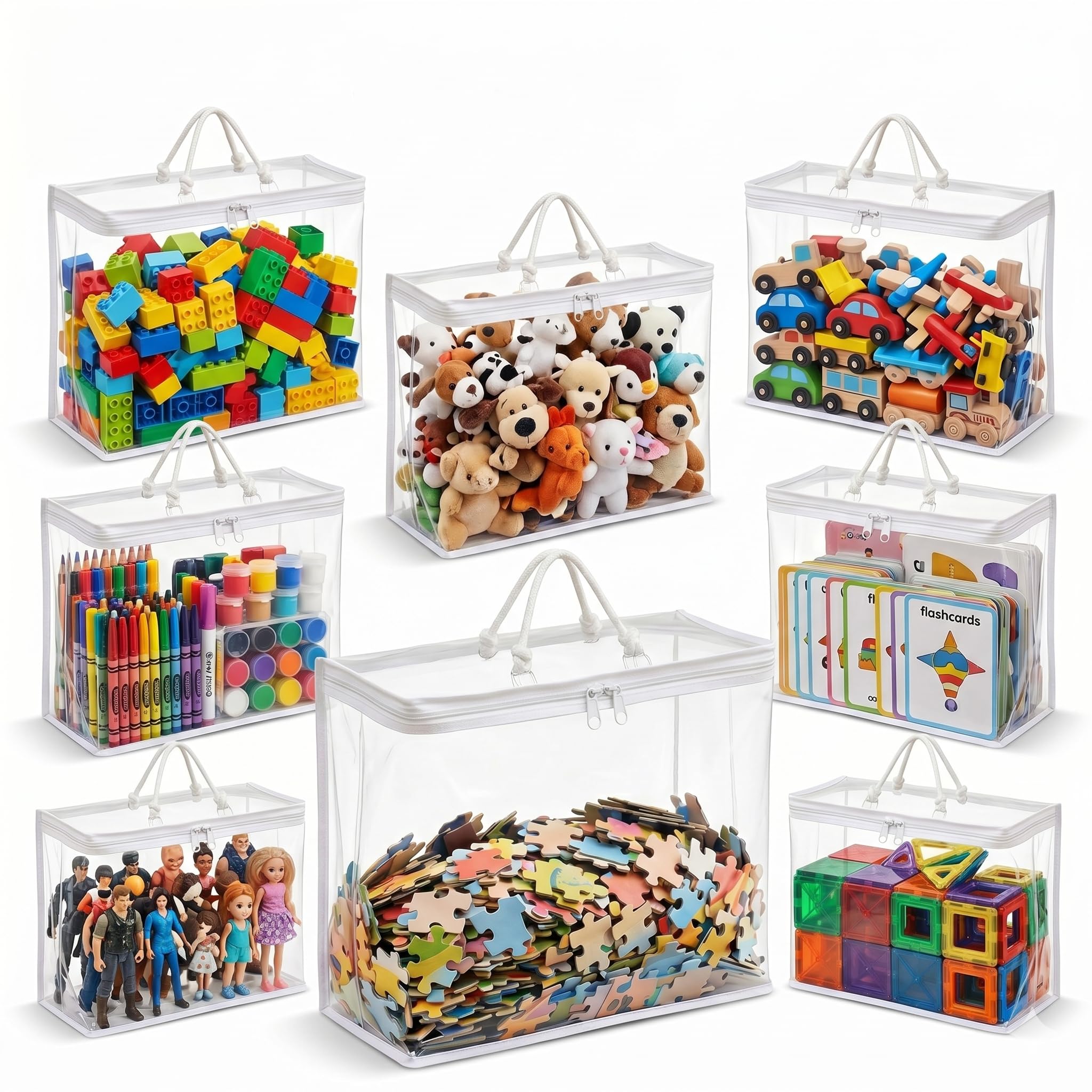 8 Pack Clear Toy Storage Bags,Organizers for Puzzles Whit Double Zipper