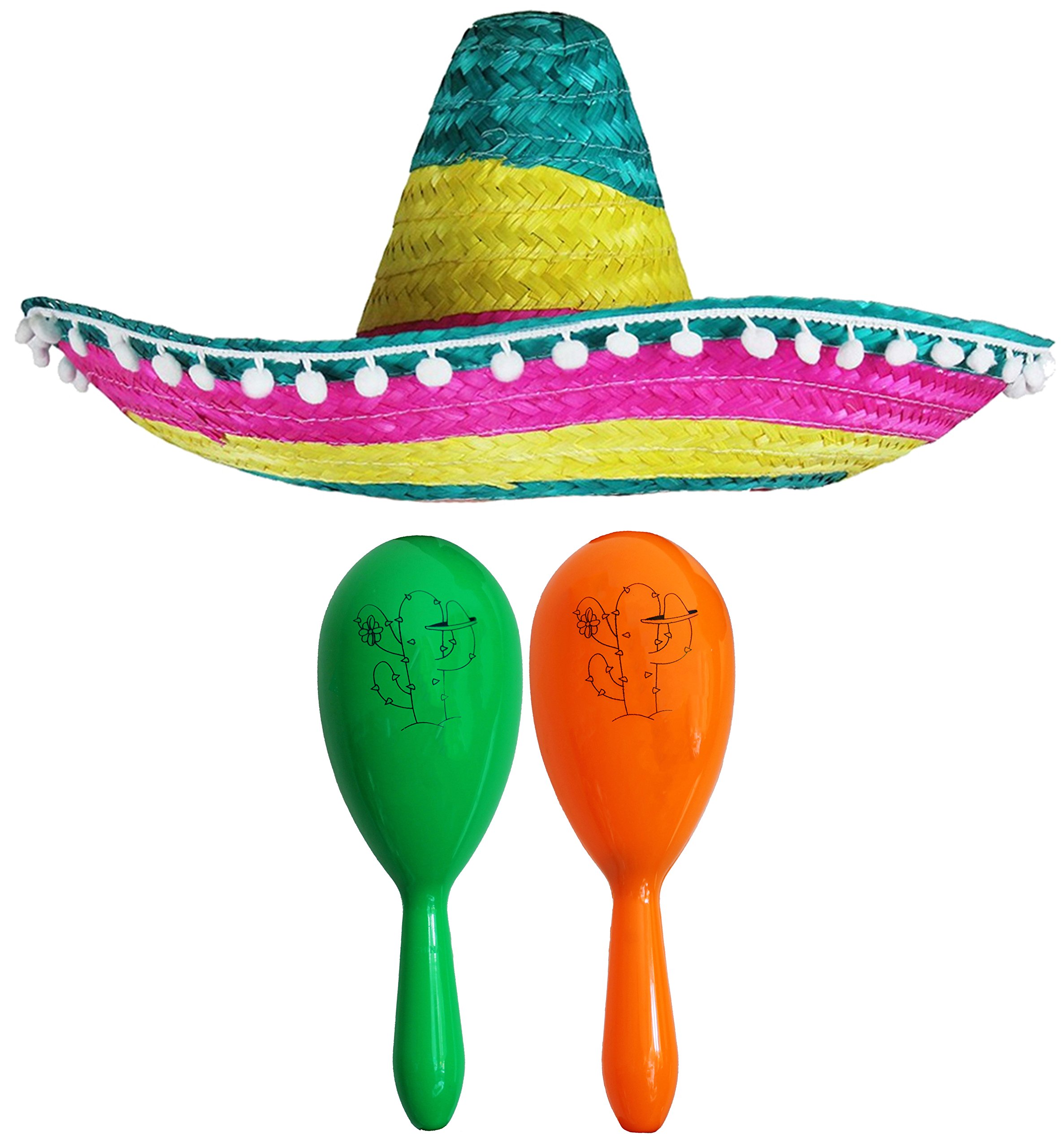 Mexican Fancy Dress Accessory Set - Mexican Sombrero With 2x Maracas - Perfect for Mexican Fancy Dress Costumes Senorita Bandit Mariachi Cinco De Mayo Fancy Dress