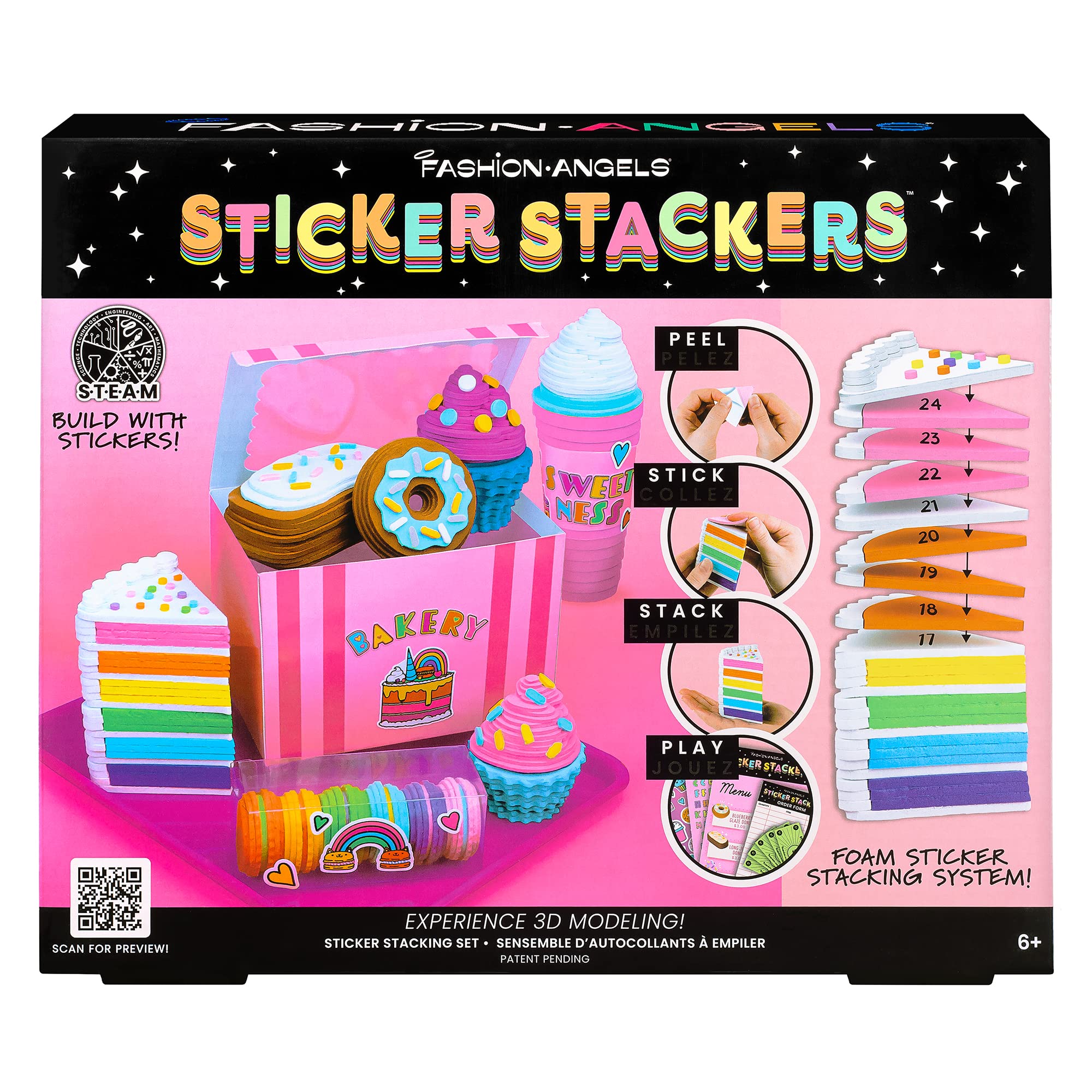 Fashion Angels - Adesivi Stackers Set Pasticceria, Adesivi in Schiuma per Creazioni 3D, Giocattoli per Bambini Alimentari, Attività Creativa, Dagli 8 anni F13195