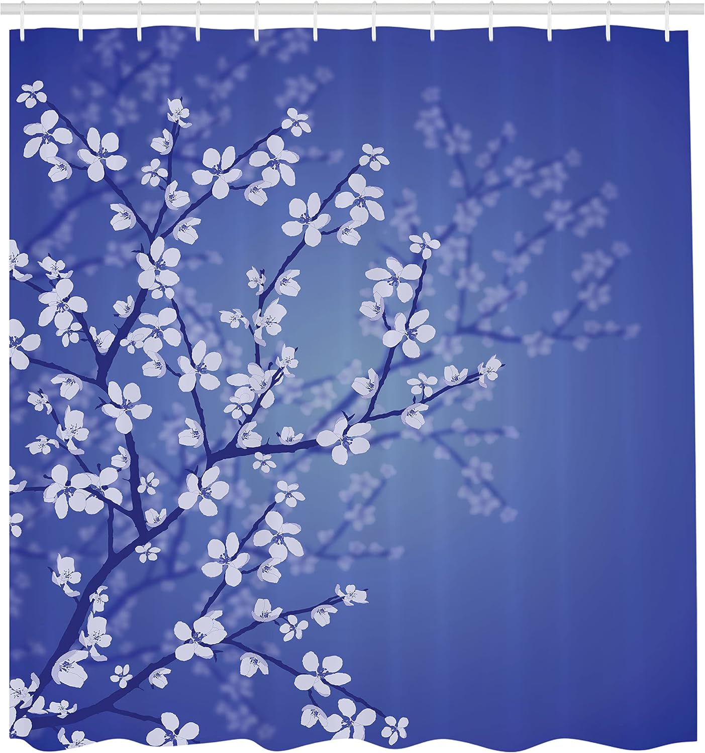 Ambesonne Japanese Shower Curtain, Spring Season Sakura Bloom Design Romantic Cherry Blossom on Blurry Branches, Cloth Fabric Bathroom Decor Set with Hooks, 69" W x 70" L, Blue Violet
