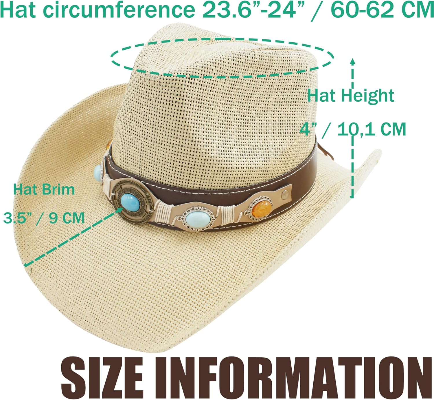 Carnavalife Western Cowboy Hat for Men and Women with Embossed Bull Buckle and Star Studded Band, Straw Hat