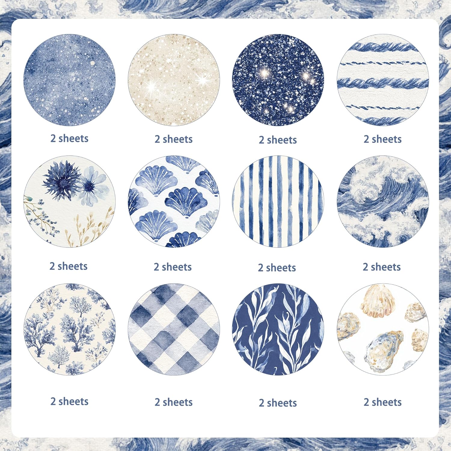 Nautical Scrapbook Paper Pad 12x12 Inch - 24 Double-Sided Sheets with Blue & Beige Ocean Waves, Sailboat, Anchor & Lighthouse Patterns for Photo Album, Card Making, Journaling, DIY Coastal Decor