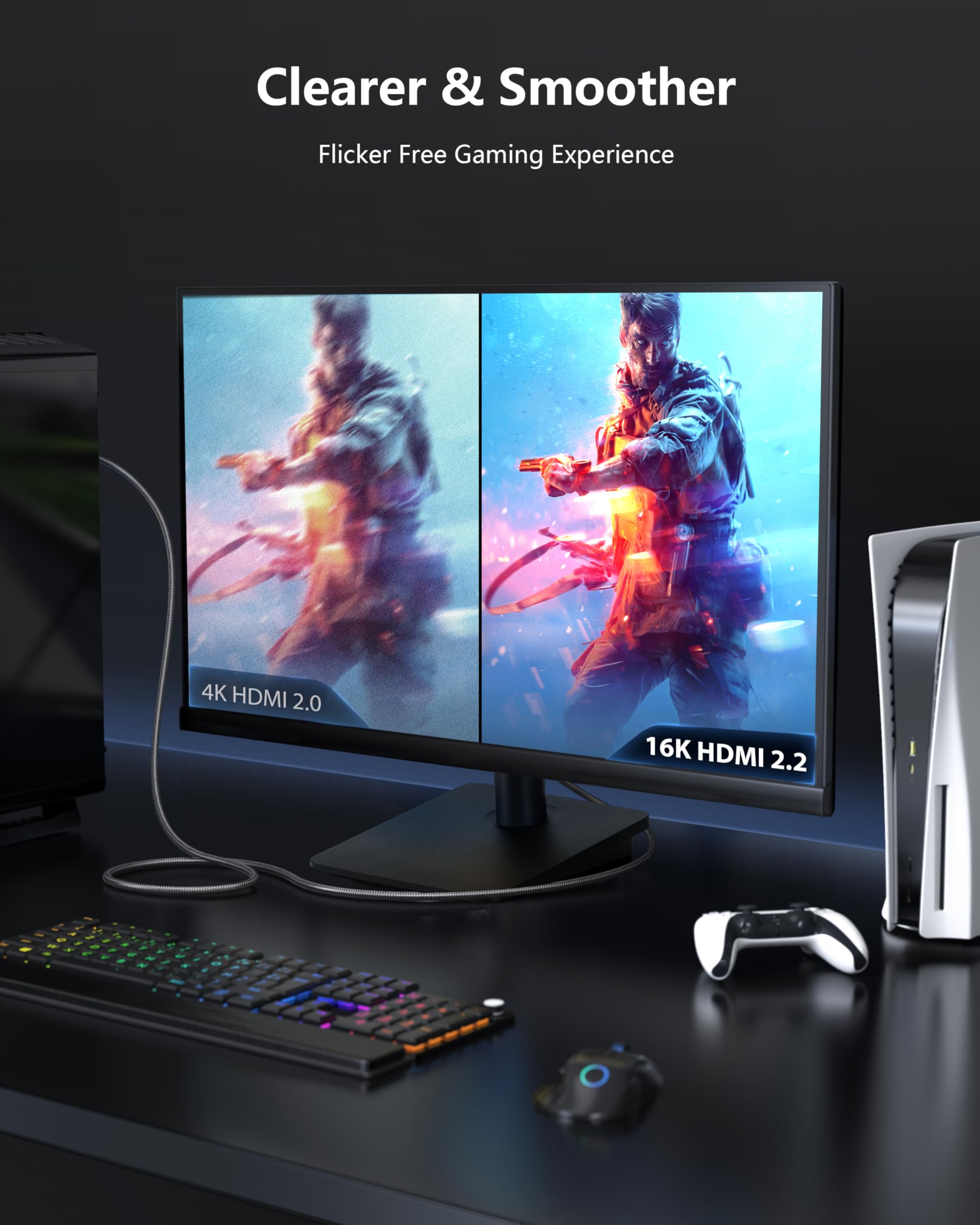 CONMDEX 16K HDMI 2.2 Cable 2M — Designed for Stable High-Bandwidth Connections | 96Gbps Headroom, 8K@120Hz 144Hz / 4K@240Hz, eARC, HDR & VRR | Gaming Consoles, Graphics Card, TVs, Monitors & Soundbars - 4