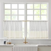 Lush Decor Brigitte Embroidery Eyelet Scalloped Edge Kitchen Tiers Pair 29" W x 24" L Neutral - Lace Curtains - Cafe Curtains - Country Cottage Decor