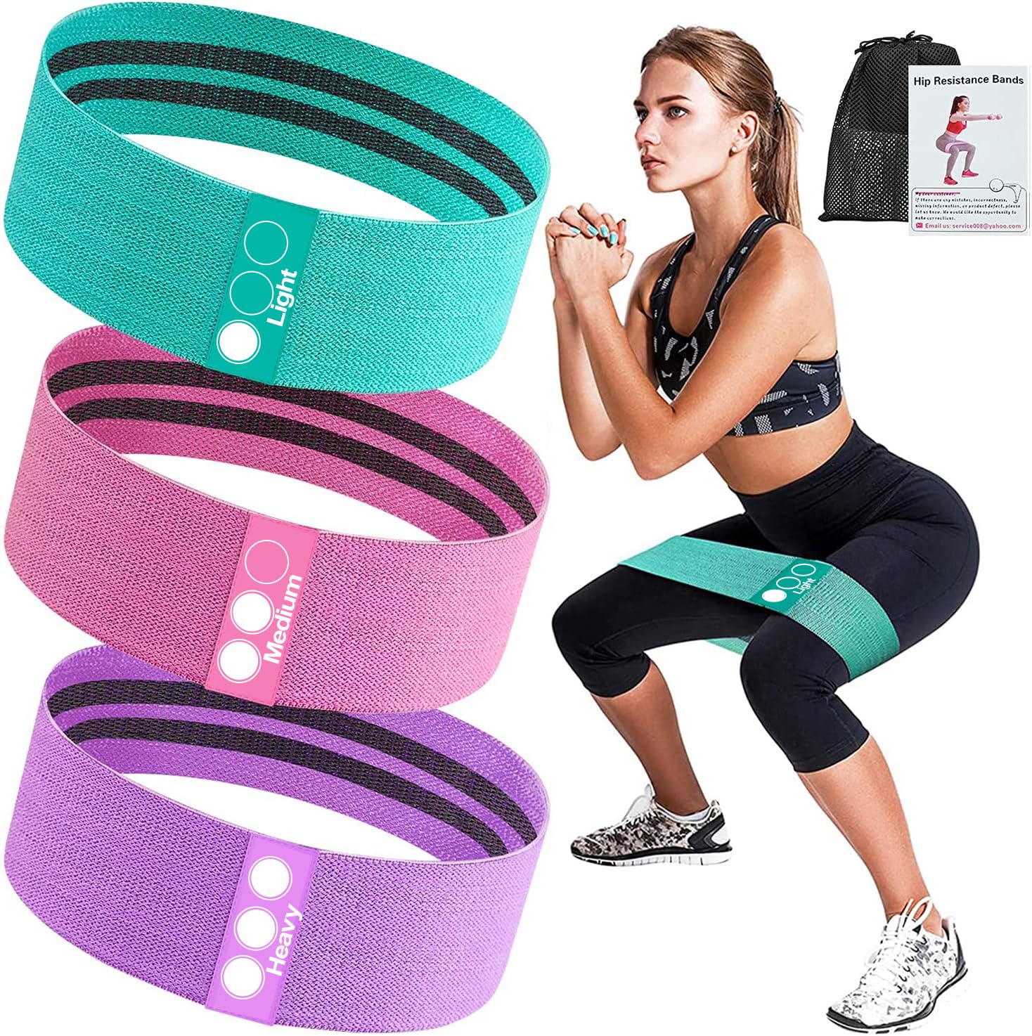 Resistance Bands, Fitness Bands, Hip Resistance Bands Set with Strong Elasticity, Tensile Strength, Non-Slip Training Band, for HIPS, Legs, Pilates, Yoga, Strength Training