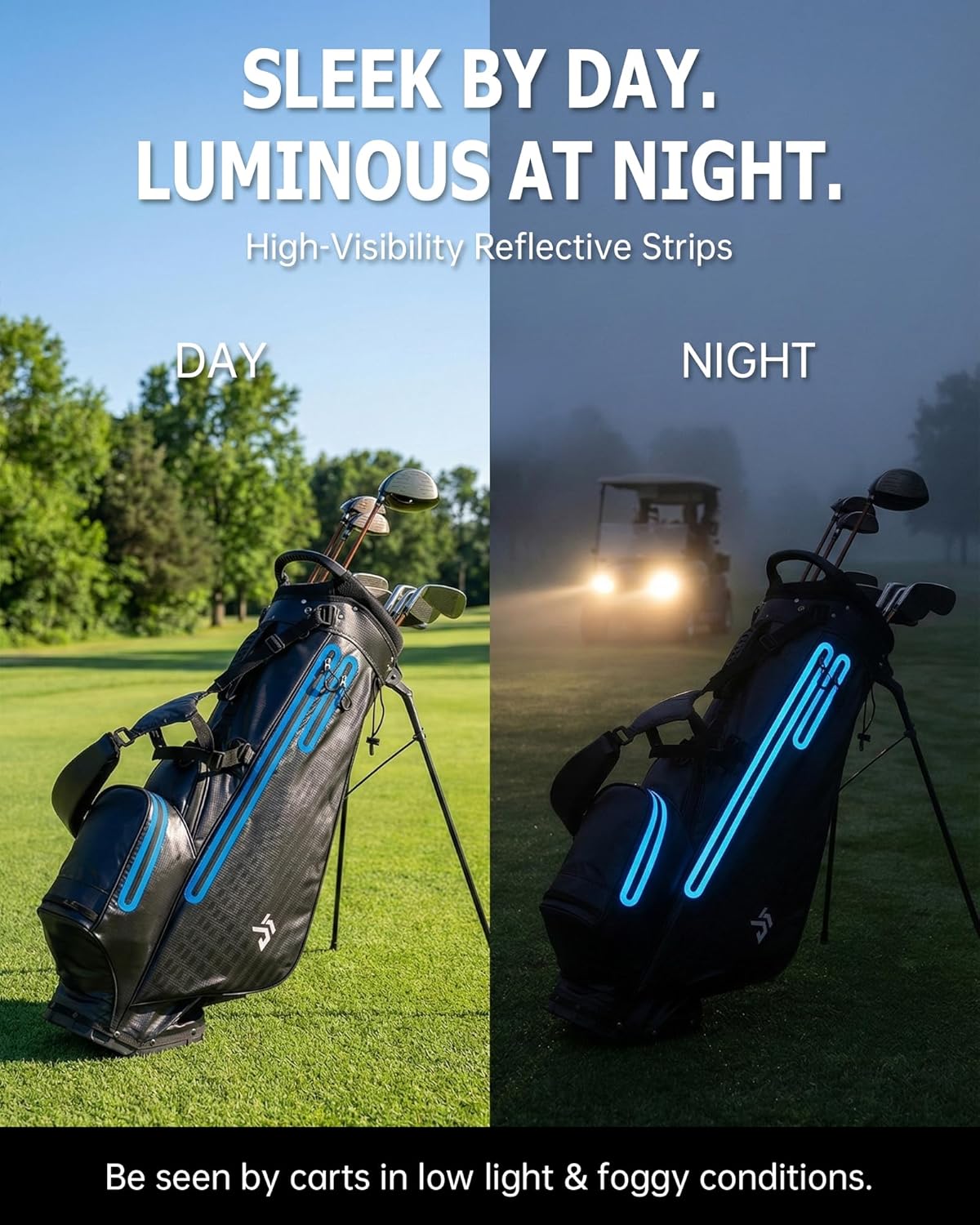 Waterproof Golf Stand Bag, All-Weather Lightweight Carry Bag with Reflective Safety Strips, 5-Way Top Divider, Rain Hood, 6 Pockets, Black