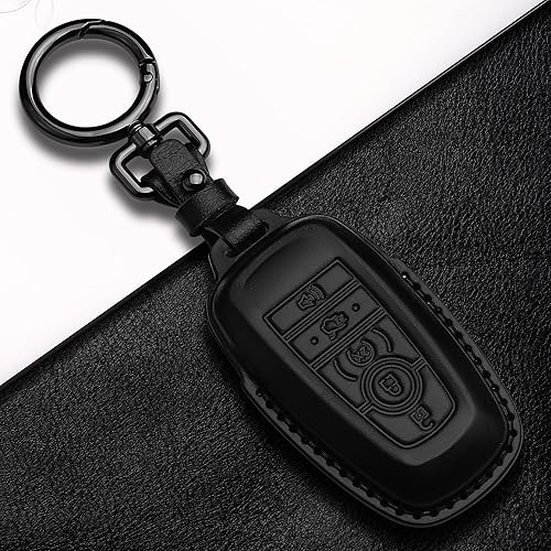 Miniatura 4 de Tukellen Funda de cuero para llavero de Ford con llavero compatible con Ford Explorer Mustang Fusion Escape F150 F250 F350 F450 F550 Edge-Negro
