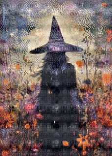 Eiazuiks Halloween Stamping Cross Stitch Kit, Witch Halloween Counting Cross Stitch Kit for Adult Beginners, Full Line DIY Stitching Kit for Home Decor Cross Stitch Patterns 12x16 inches