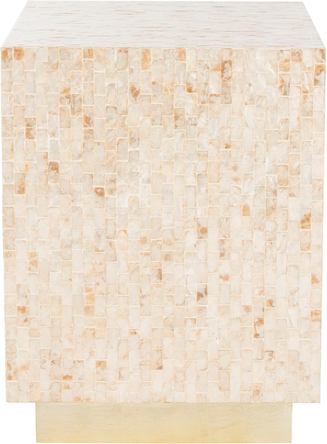 SAFAVIEH Juno Faux Mother of Pearl Mosaic Side Table with Gold Base - Modern Rectangle End Table, Fully Assembled (TRB1009A)