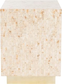 SAFAVIEH Juno Faux Mother of Pearl Mosaic Side Table with Gold Base - Modern Rectangle End Table, Fully Assembled (TRB1009A)