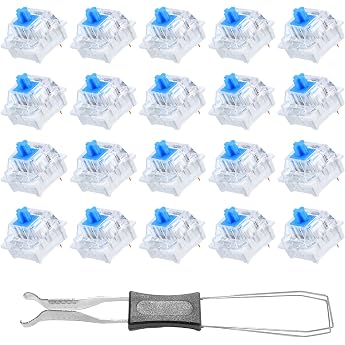 20 Keyboard Clicker 3-Pin Blue Switches with Puller for Self-Assembly on PC Keyboard switches as button and clicker keyboard set durable 3-pin design and puller for gaming and typing.