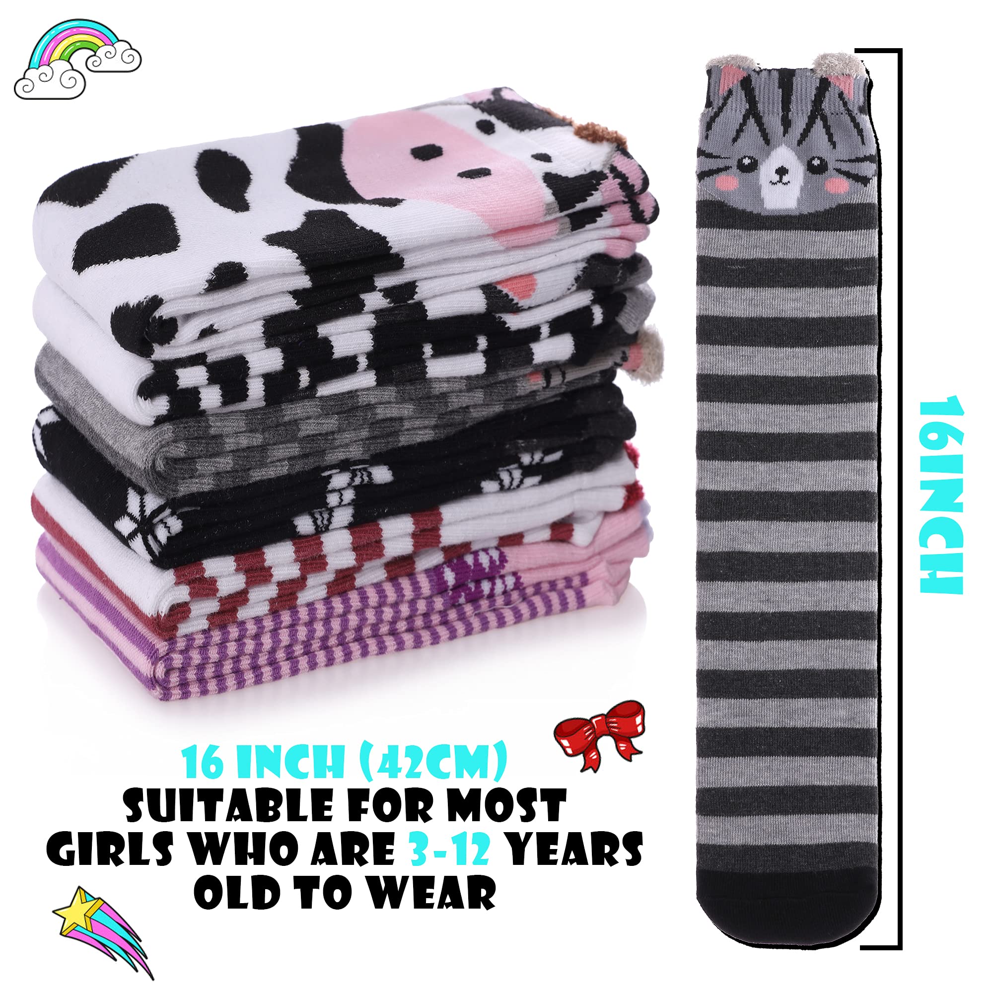 ANTSANG Kids Girls Knee High Socks Long Boot Crazy Silly Fun Gift Cute - View #5
