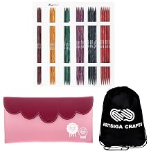 KnitPro Dreamz Starter 8-Inch DPN Double Pointed Knitting Needle Set | US 1.5, 2.5, 4, 6, 7, 8 Incl. Color-Coded Birchwood, Smooth Surface, Precise Tips, Fabric Case & Project Bag