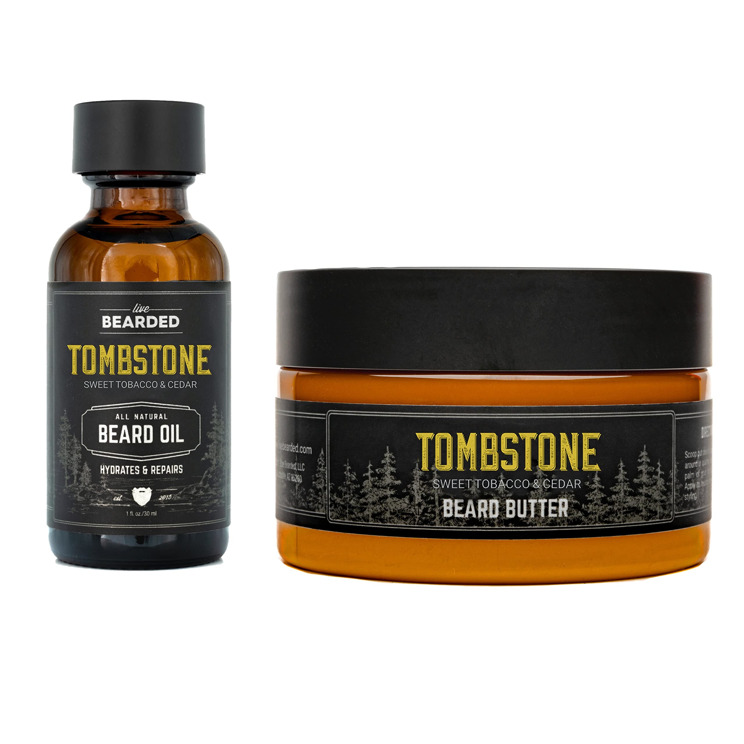 Beard Oil and Beard Butter Grooming Kit - Tombstone - All-Natural Ingredients with Shea Butter, Argan Oil, Jojoba Oil and More - Beard Growth Support - Made in the USA