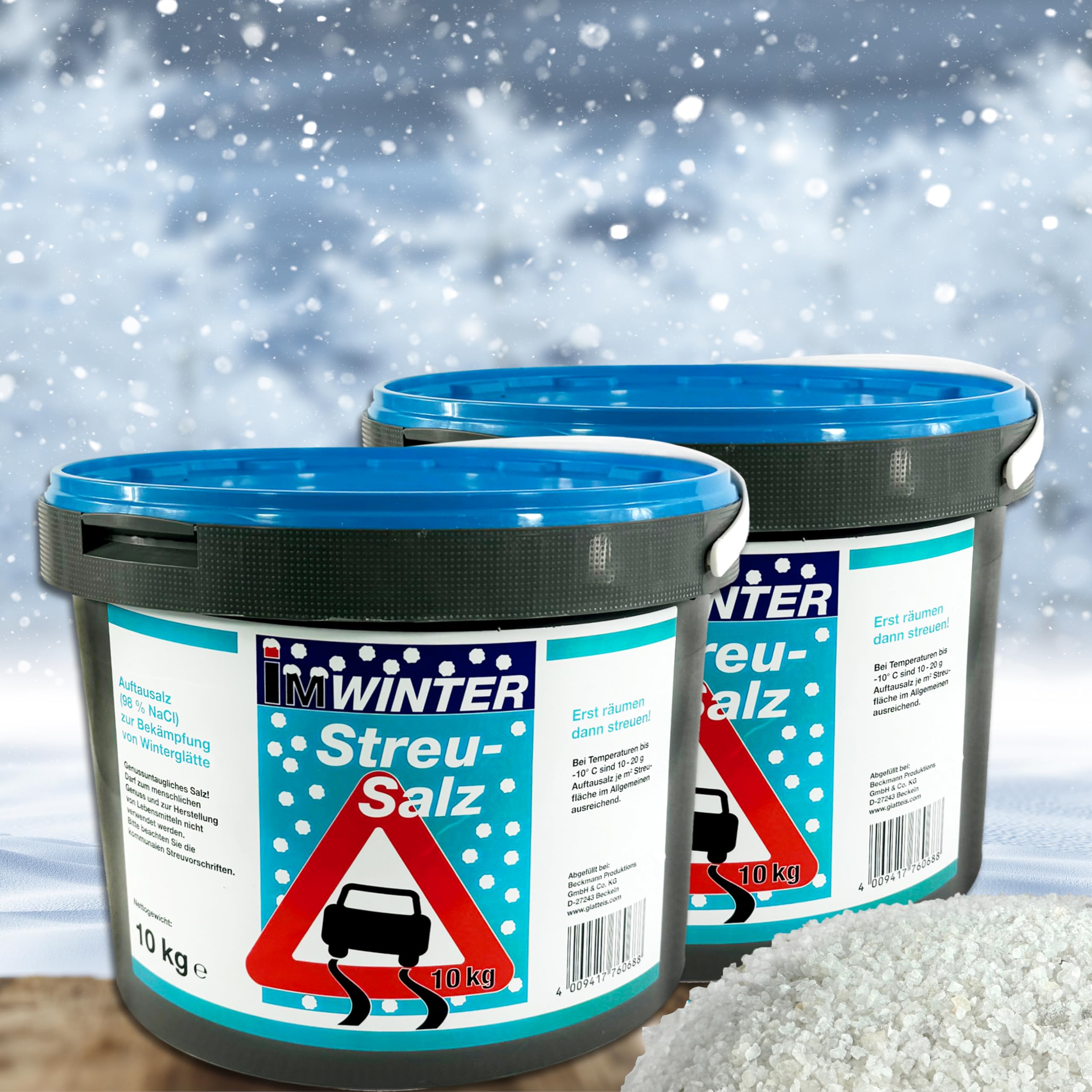 En invierno, 2 x 10 kg de sal de deshielo para descongelar, nieve, hielo, servicio de limpieza de hielo y nieve