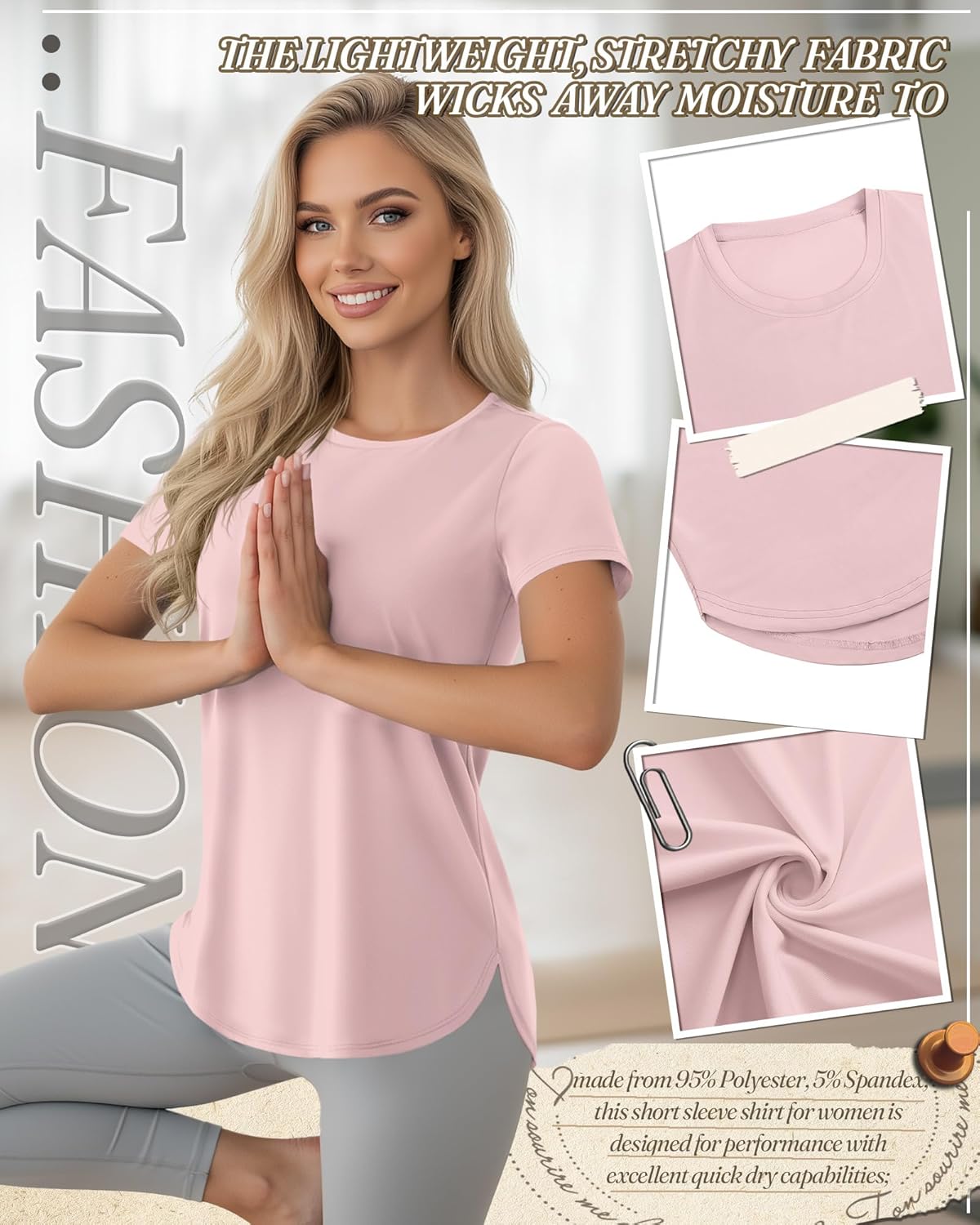 5 Pack Women's Workout Tops Athletic UPF 50+ T-Shirts Quick Dry Crewneck Short Sleeve Tees with Side Slits Shirts