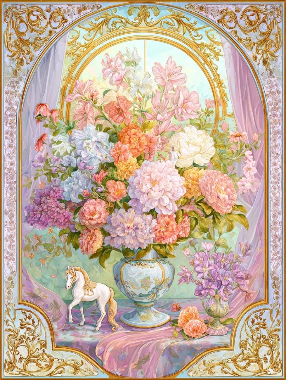 Henypt Cross Stitch Kit Retro Floral DIY Arts Aand Craft Kit for Adults Beginners with Accessories Handmade DIY/Gifts 14CT 60x80cm