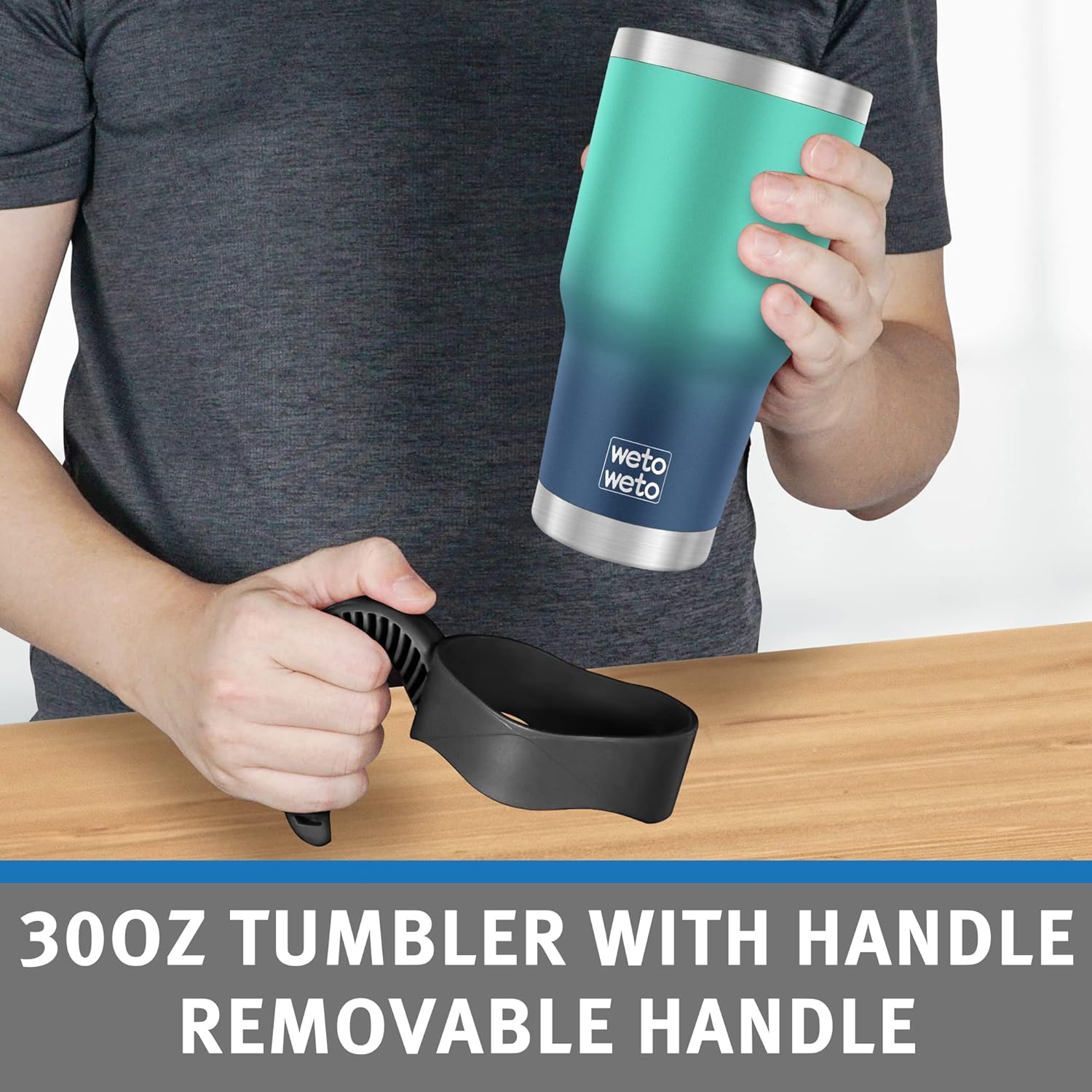 WETOWETO 30 oz Tumbler with 2 Straws and 2 Lids, Stainless Steel Insulated Vacuum Coffee Tumbler Cup, Double Wall Leakproof Travel Mug (Green-Blue Gradient, 1 Pack) - Image 4