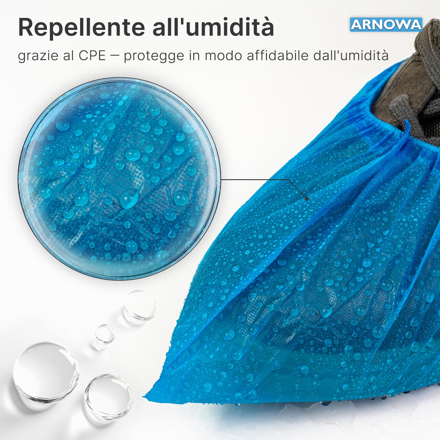 ARNOMED Copriscarpe Monouso Extra Forte in CPE Impermeabili Blu