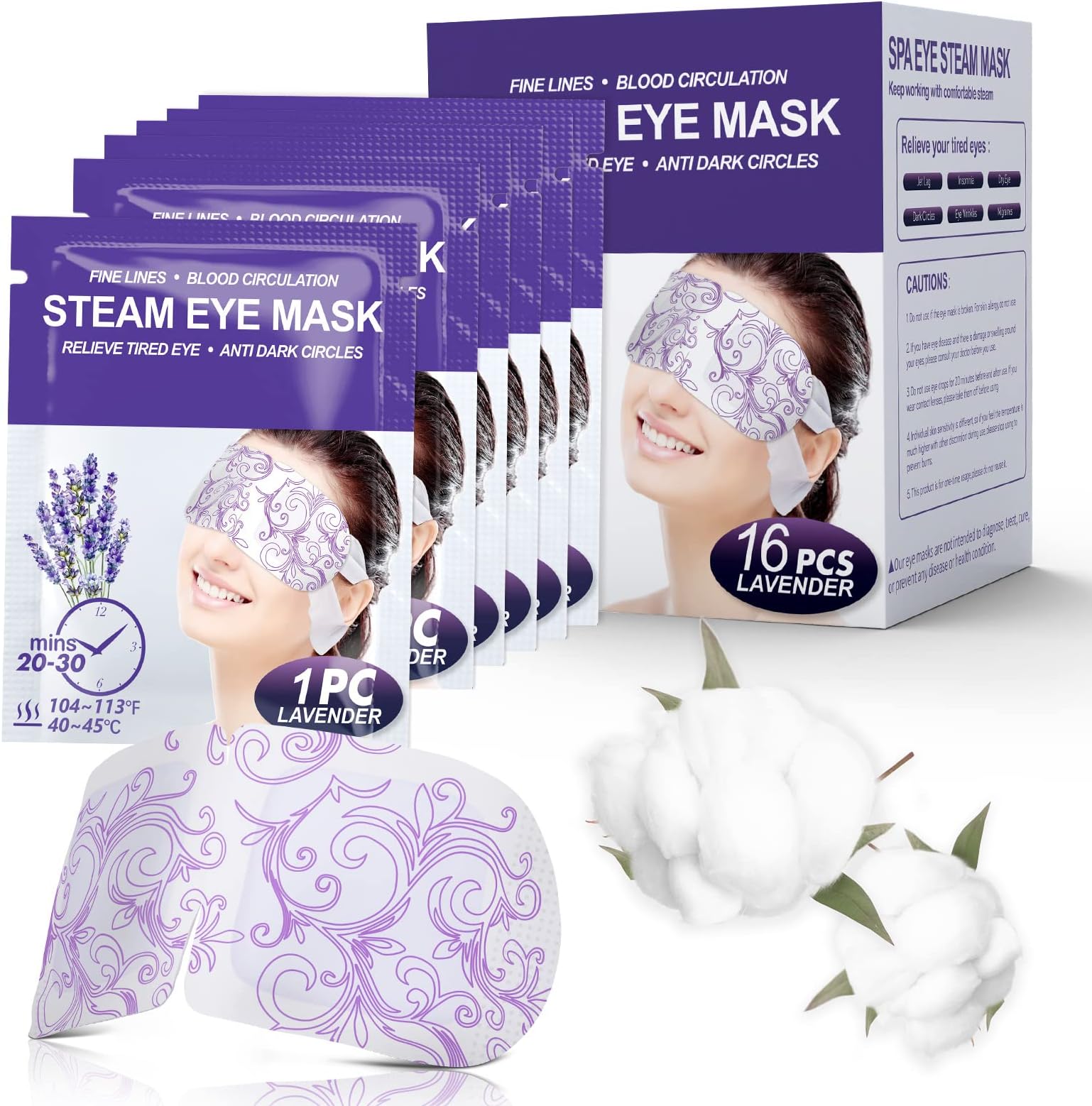 16 Packs Steam Eye Masks for Dry Eyes, Lavender Heated Eye Mask, Relief Tired Eyes & Dark Circle, Warm Compress for Puffiness, Disposable Travel Essentials & Relaxation Set for Women, Christmas
