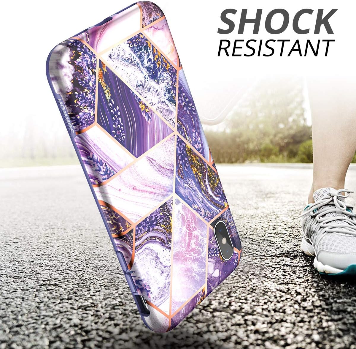 SURITCH Case for iPhone Xs Max,[Built-in Screen Protector] Hybrid Full-Body Protection Dual Layer Soft Silicone Shockproof Bumper Lavender Protective Cover for iPhone Xs max 6.5"(Purple Marble)