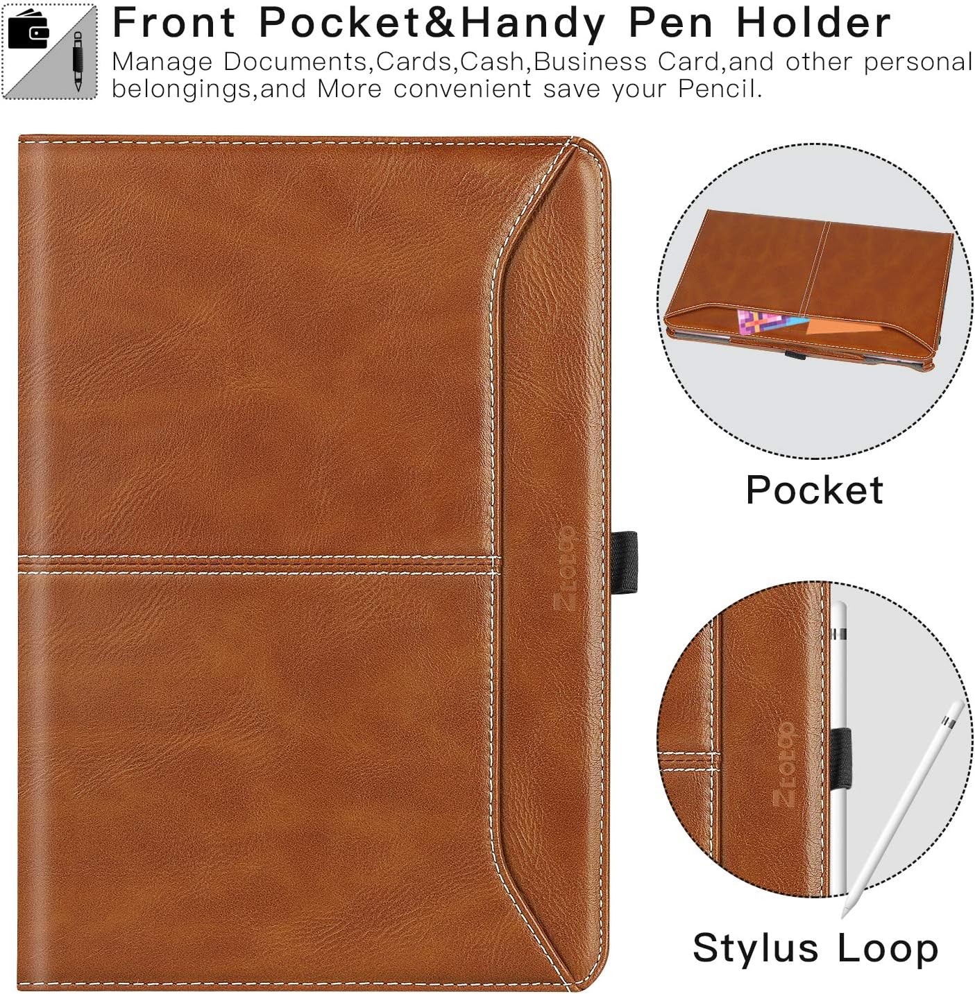 Ztotop for iPad 9th/8th/7th Generation Case iPad 10.2 Case, Premium PU Leather Slim Folding Stand Cover with Auto Wake/Sleep, Multiple Viewing Angles Case for iPad 10.2 Inch 2021/2020/2019, Brown