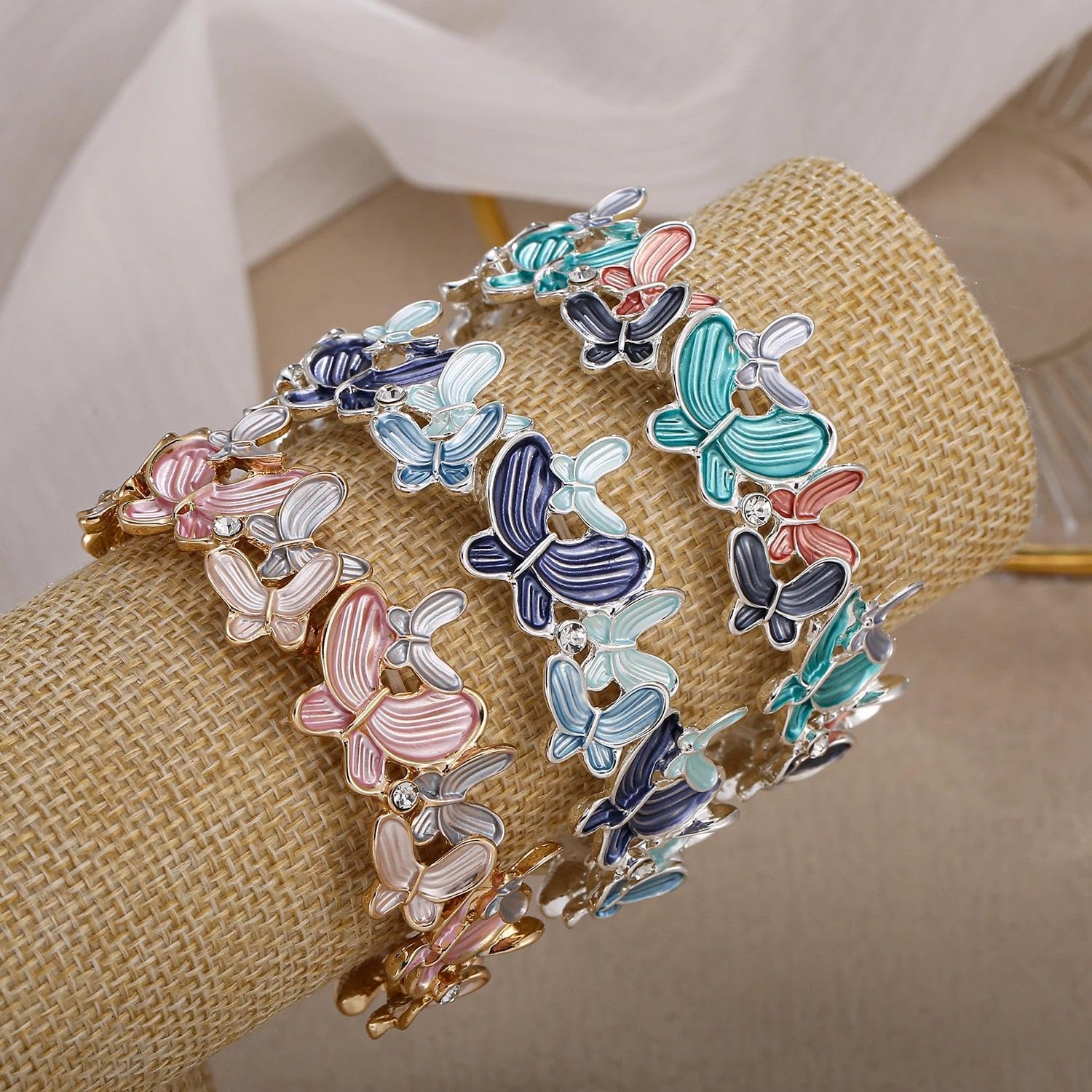 LUREME Vintage Enamel Butterfly Stretch Bangle Bracelet – Adjustable Colorful Boho Elastic Bracelet for Women (bl003620) - Image 5